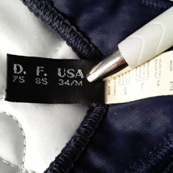 90s La Perla Bustier & Thong, Pleated (Plisse), Dark Navy, Sz 32 & 2 ITALY - Picture 14 of 16